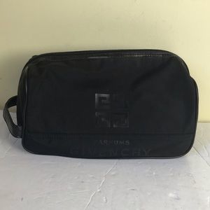 GIVENCHY Nylon Logo Travel Makeup Toiletry  Bag Clutch Top Zipper Washable Black
